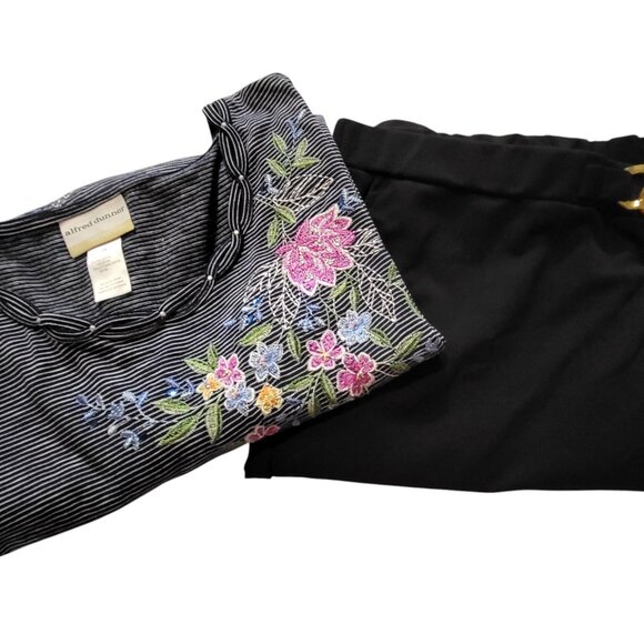 Alfred Dunner set formal pants black/blouse stripped blue flower size 3XL women - Picture 4 of 6